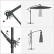 Cantilever Garden Parasol – Fabric – Red – Solar-Powered LED Lights, UPF 50+ Protection