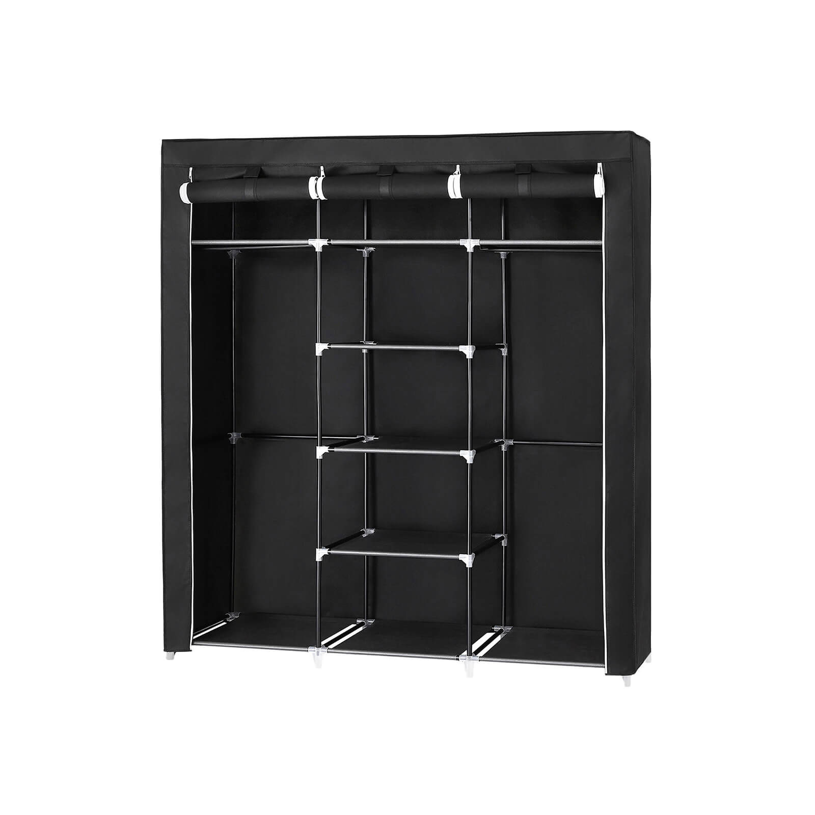 Clothes Wardrobe – Canvas – Beige – Storage with Hanging Rail and Shelves 175 x 150 x 45 cm