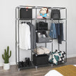 Clothes Wardrobe – Canvas – Beige – Storage with Hanging Rail and Shelves 175 x 150 x 45 cm