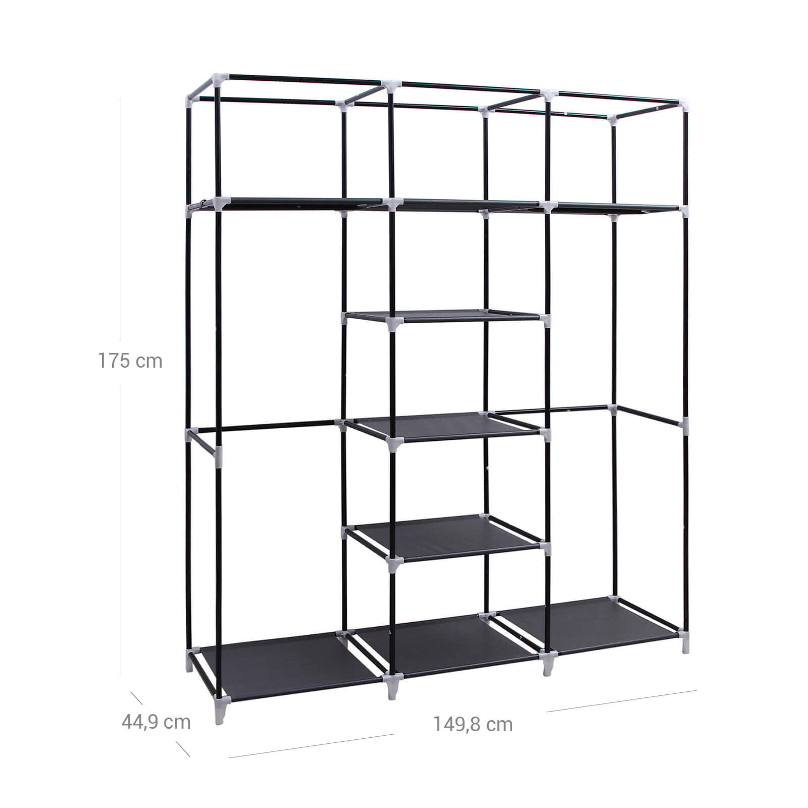 Clothes Wardrobe – Canvas – Beige – Storage with Hanging Rail and Shelves 175 x 150 x 45 cm
