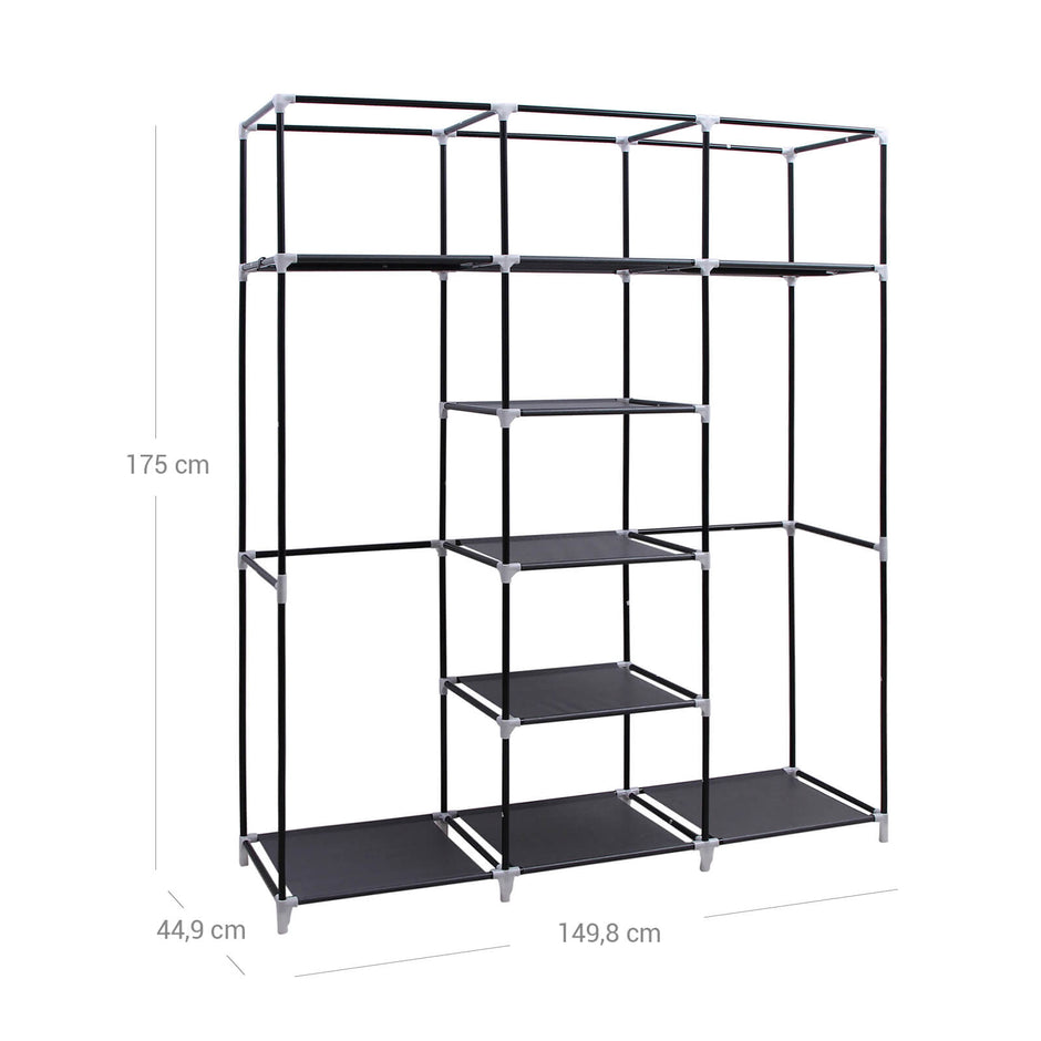 Clothes Wardrobe – Canvas – Beige – Storage with Hanging Rail and Shelves 175 x 150 x 45 cm