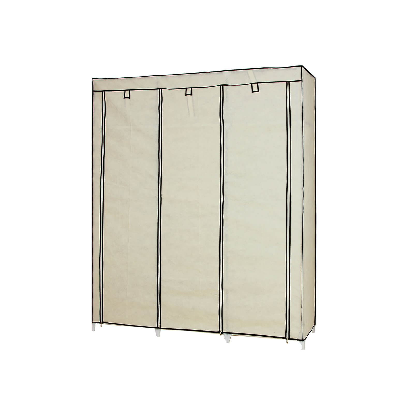 Canvas Wardrobe – Fabric – Beige – Clothes Hanging Rail with Storage Shelves 175 x 150 x 45 cm