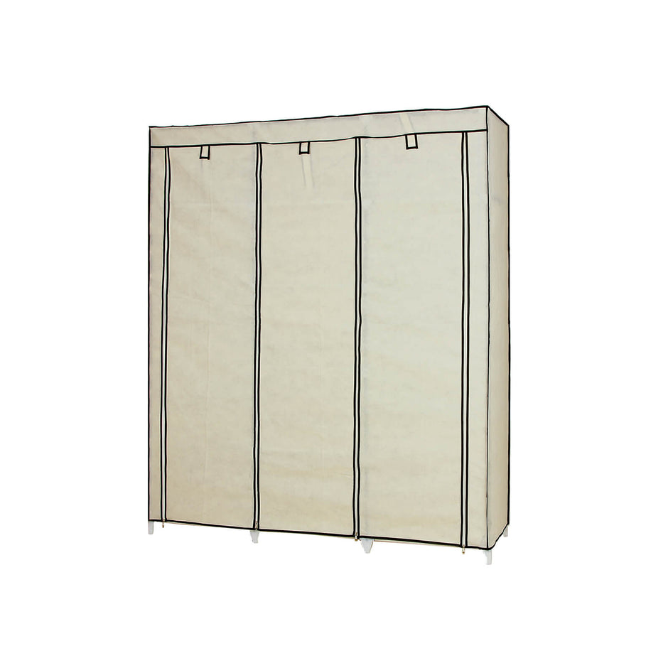 Canvas Wardrobe – Fabric – Beige – Clothes Hanging Rail with Storage Shelves 175 x 150 x 45 cm
