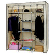 Canvas Wardrobe – Fabric – Beige – Clothes Hanging Rail with Storage Shelves 175 x 150 x 45 cm