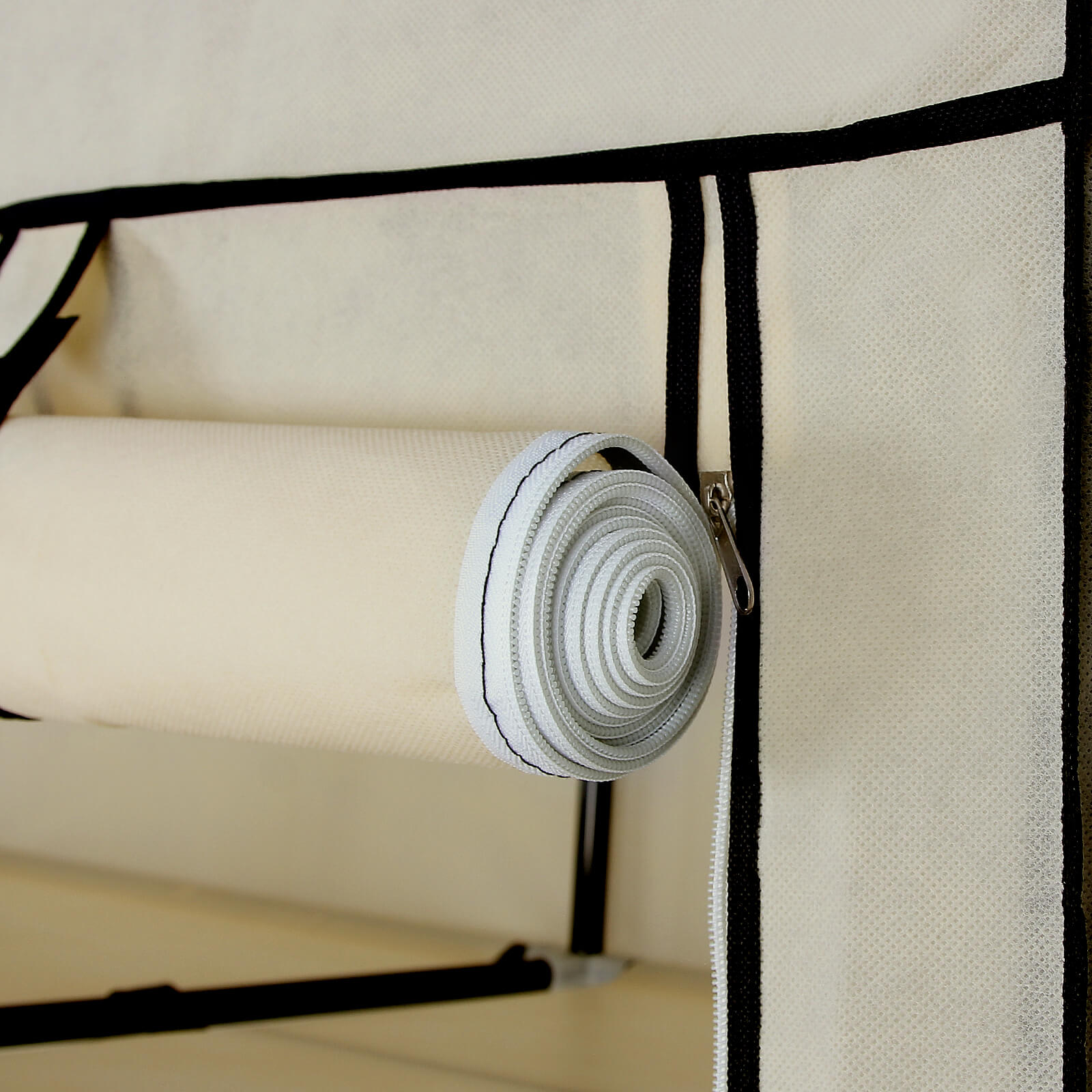 Canvas Wardrobe – Fabric – Beige – Clothes Hanging Rail with Storage Shelves 175 x 150 x 45 cm
