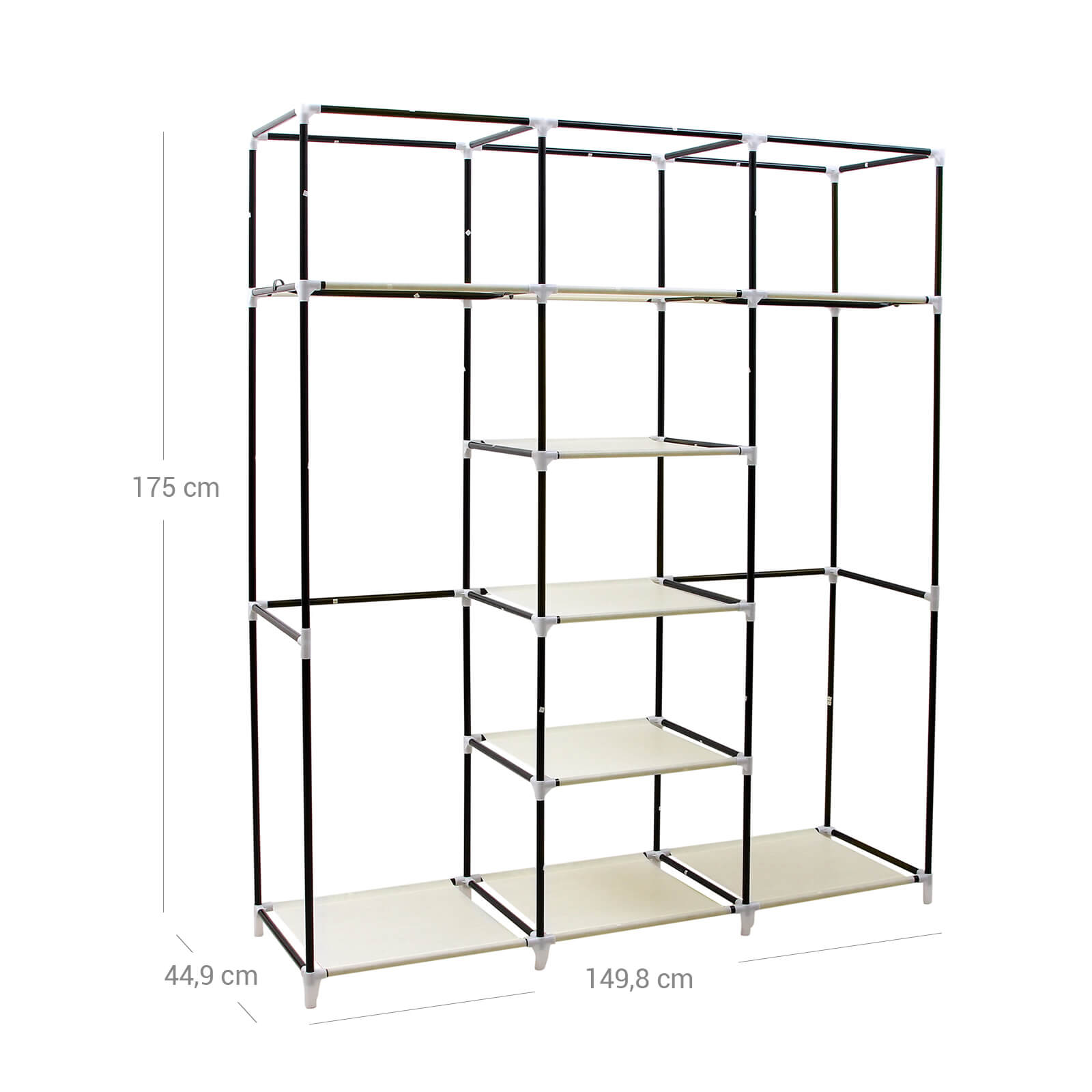 Canvas Wardrobe – Fabric – Beige – Clothes Hanging Rail with Storage Shelves 175 x 150 x 45 cm