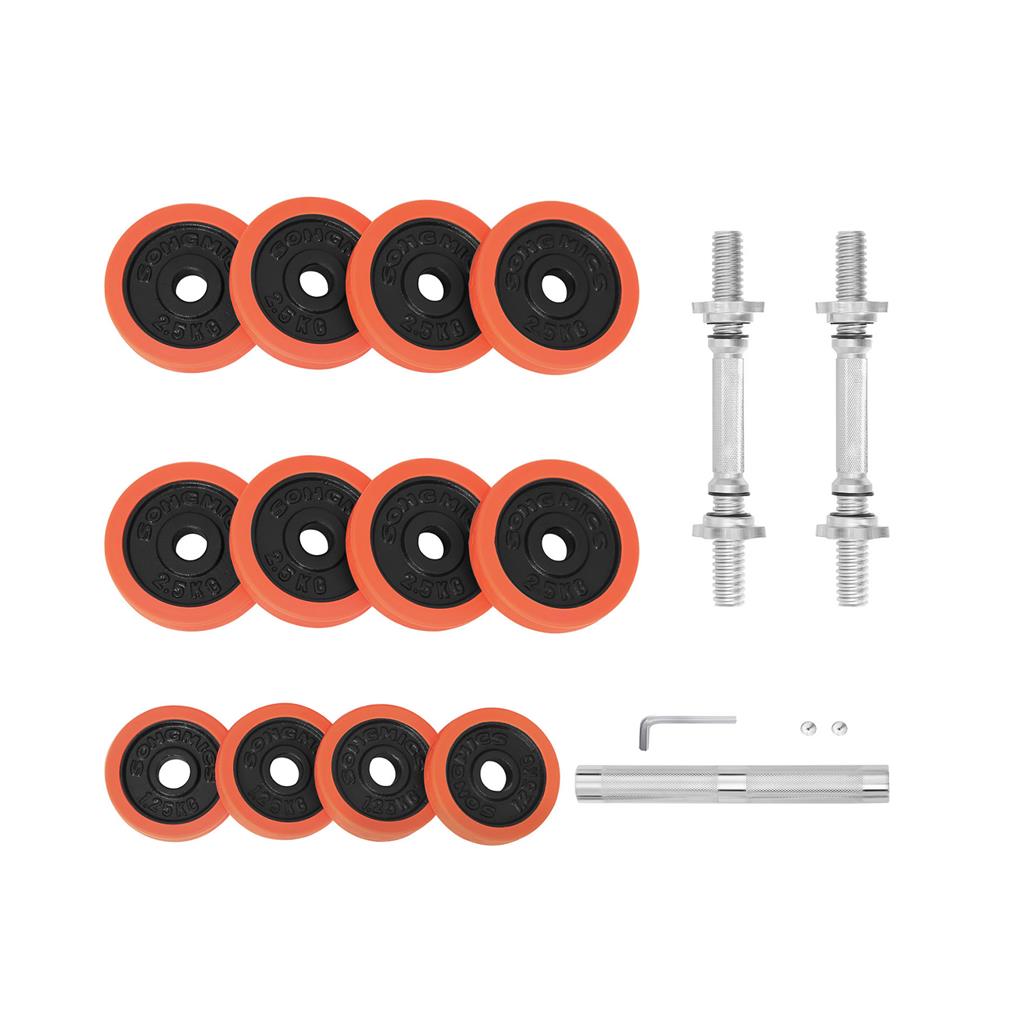 Adjustable Dumbbells Set – Cast Iron – Black – Includes Extra Barbell Bar, 30 KG