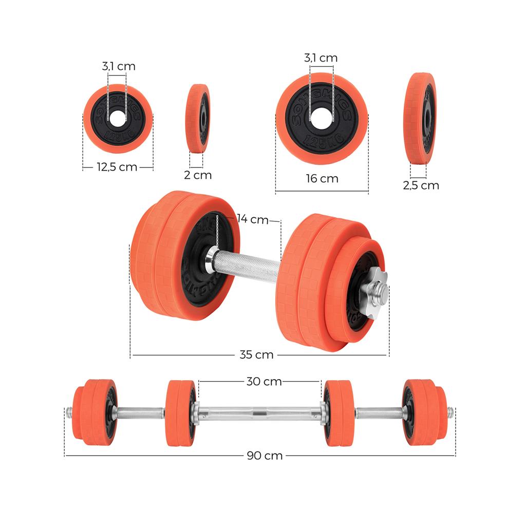 Adjustable Dumbbells Set – Cast Iron – Black – Includes Extra Barbell Bar, 30 KG