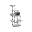Cat Tree – Engineered Wood – Light Grey – Multi-Level with Hammock and Feeder Bowl