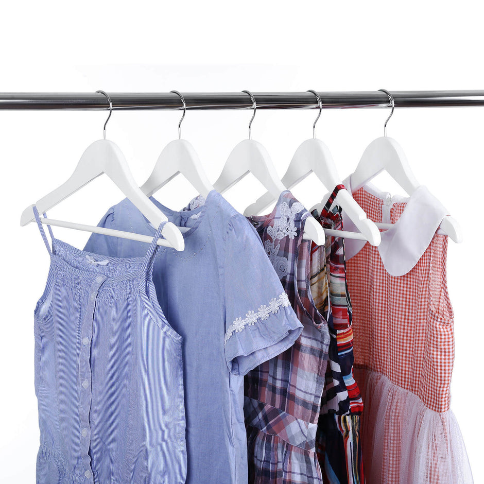 Children's Wooden Clothes Hangers – Wood – White – 360° Rotating Hook with Notches, 35cm