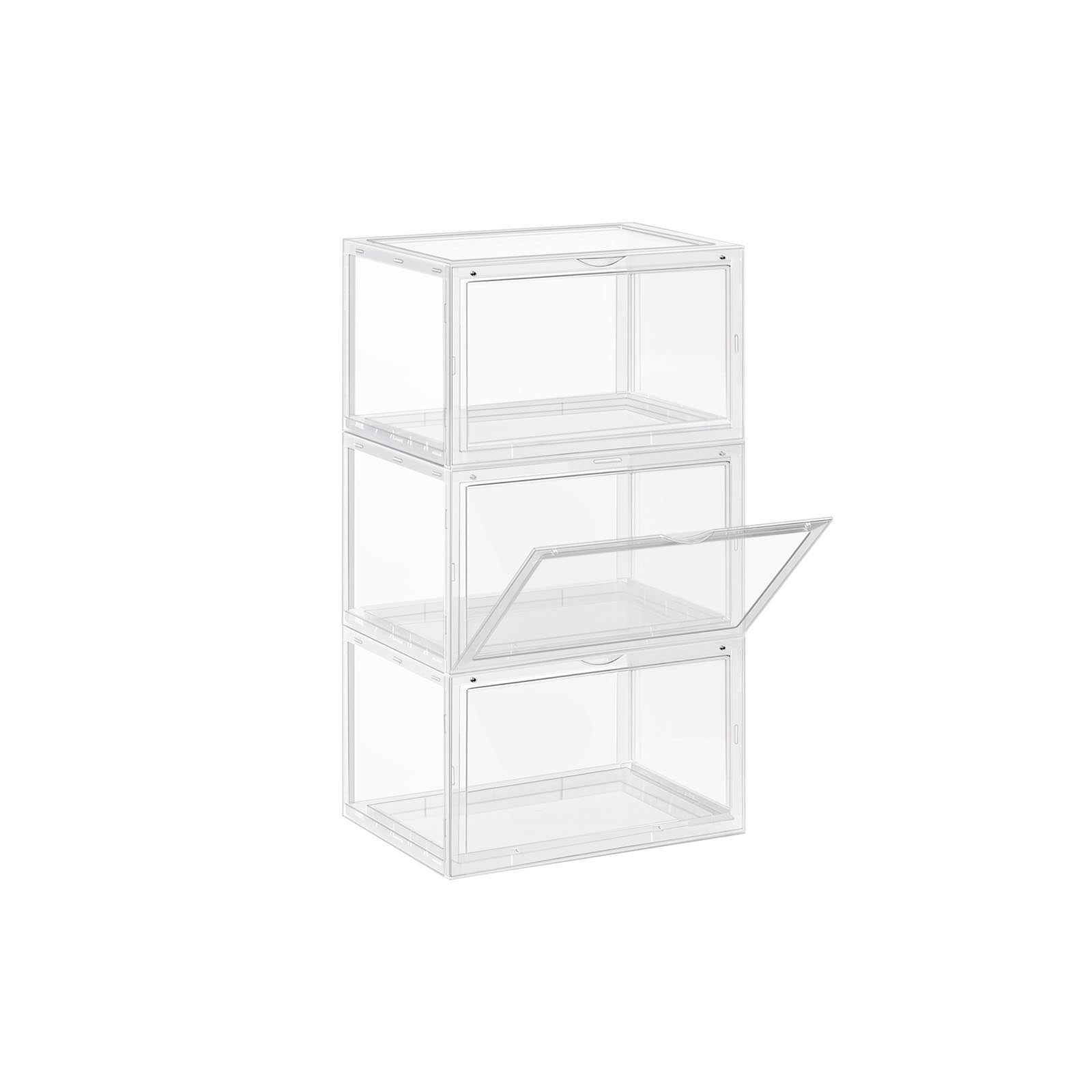 Shoe Storage Boxes – Plastic – Clear – Stackable and Easy to Assemble, Set of 3
