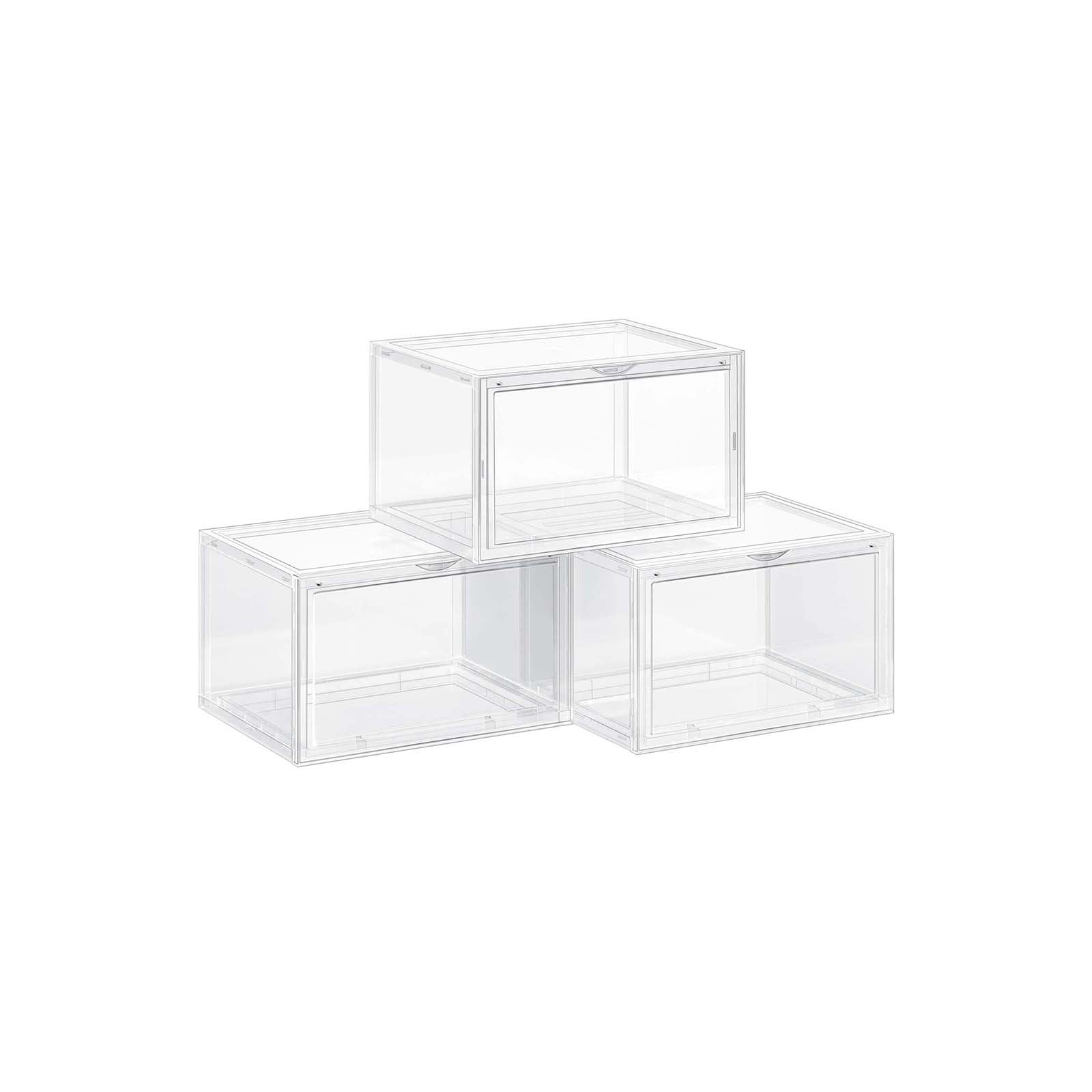 Shoe Storage Boxes – Plastic – Clear – Stackable and Easy to Assemble, Set of 3