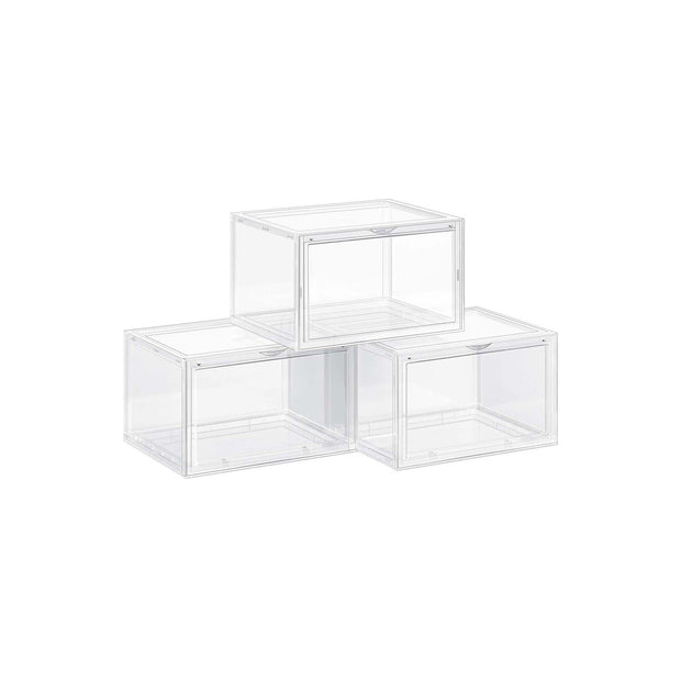 Shoe Storage Boxes – Plastic – Clear – Stackable and Easy to Assemble, Set of 3