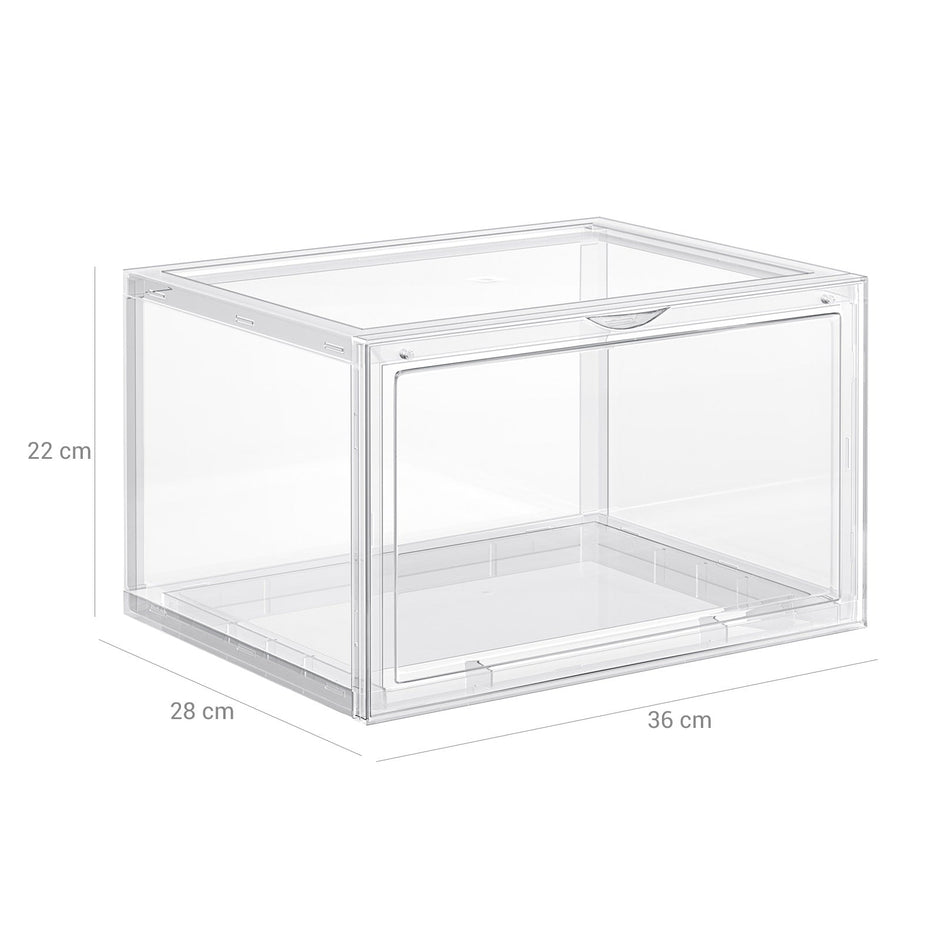 Shoe Storage Boxes – Plastic – Clear – Stackable and Easy to Assemble, Set of 3