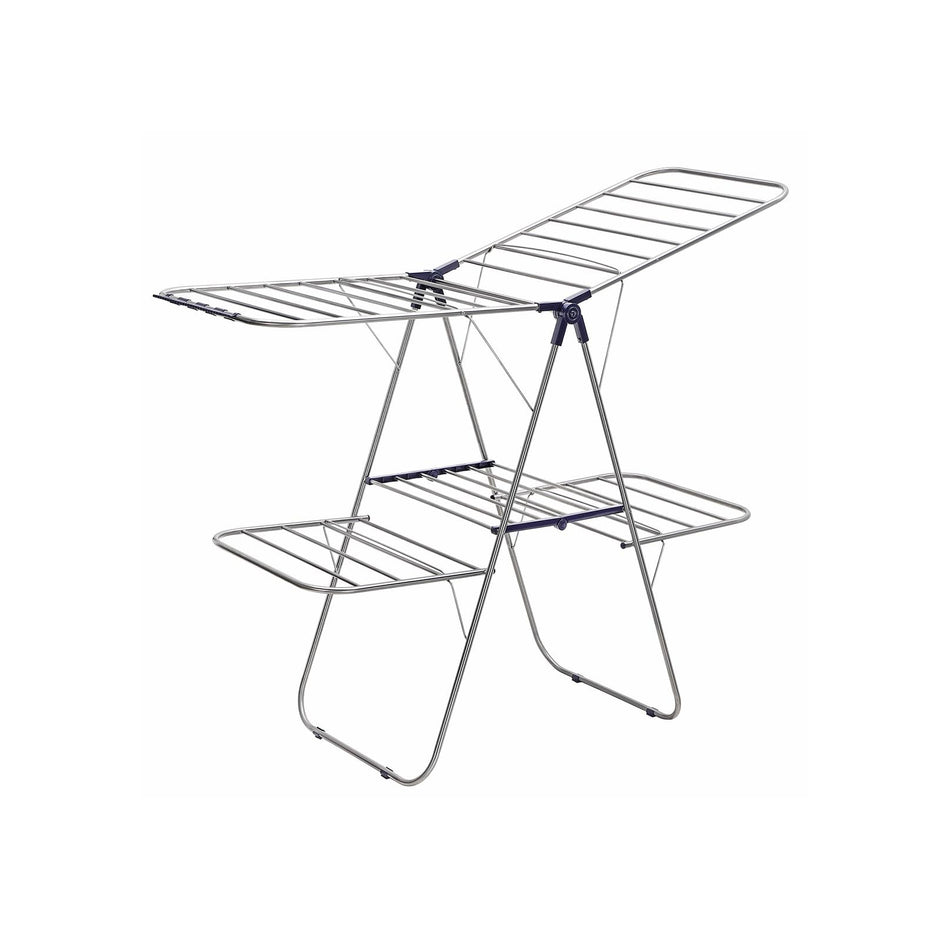 Clothes Drying Rack – Stainless Steel – Blue – Height-Adjustable Wings, Foldable Design