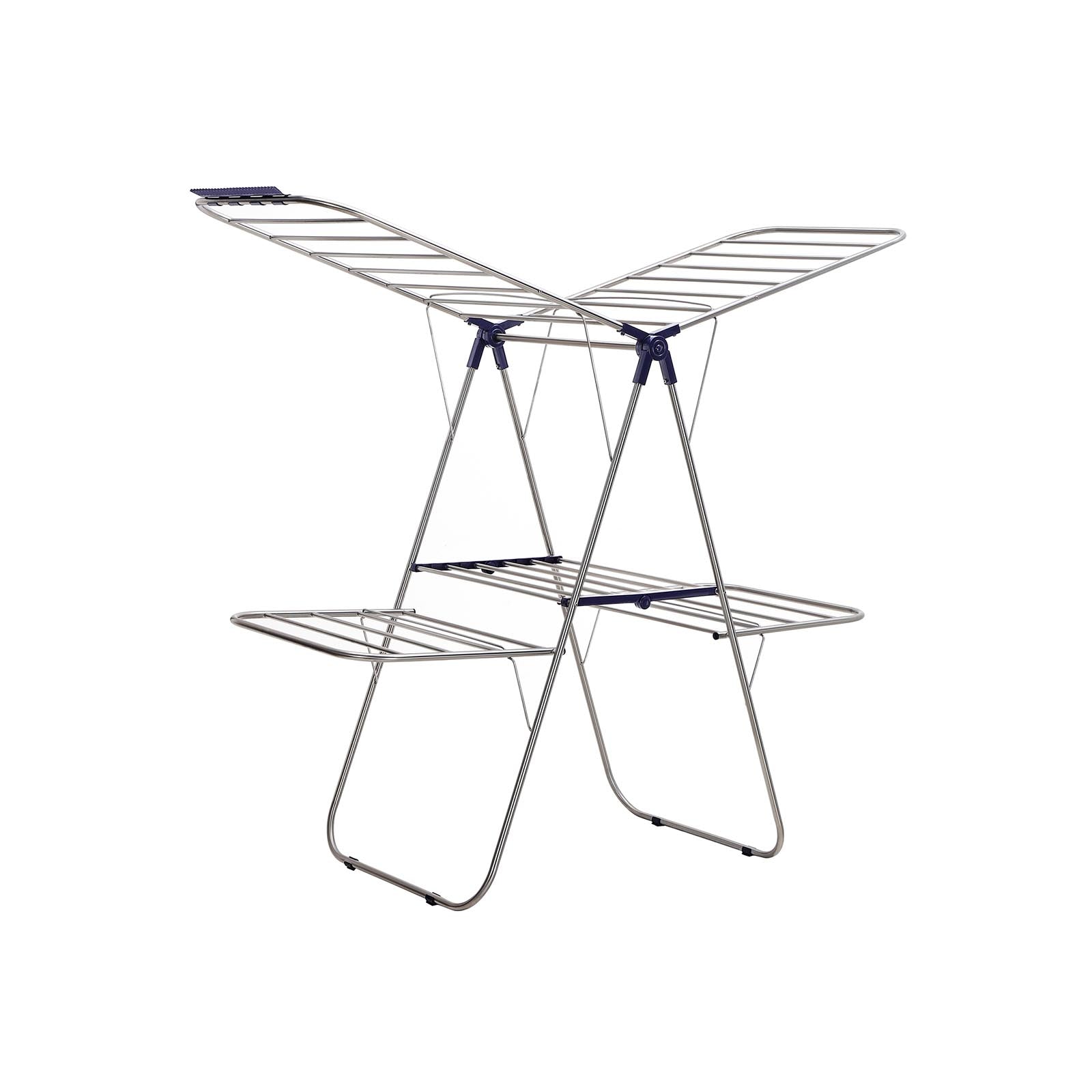 Clothes Drying Rack – Stainless Steel – Blue – Height-Adjustable Wings, Foldable Design