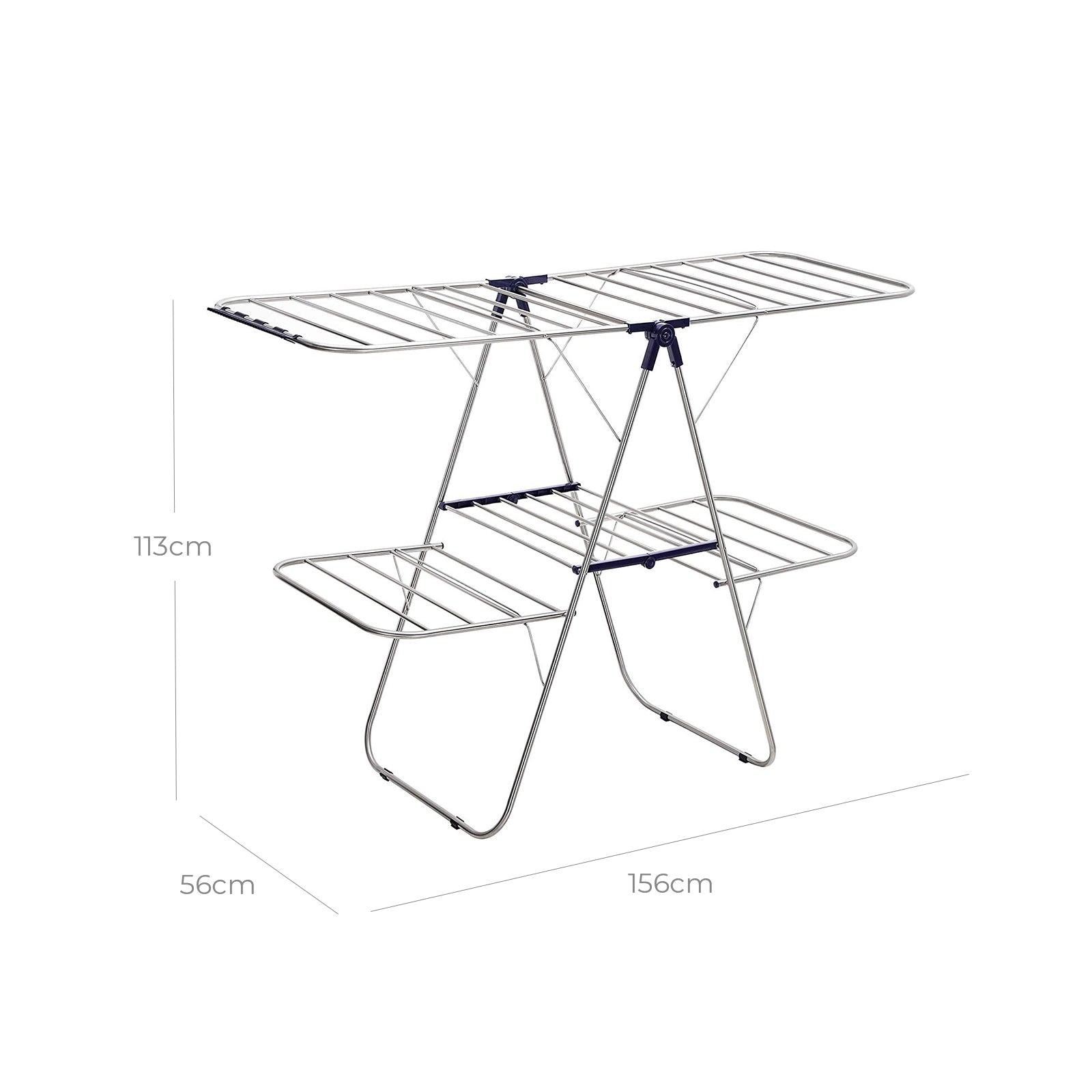 Clothes Drying Rack – Stainless Steel – Blue – Height-Adjustable Wings, Foldable Design