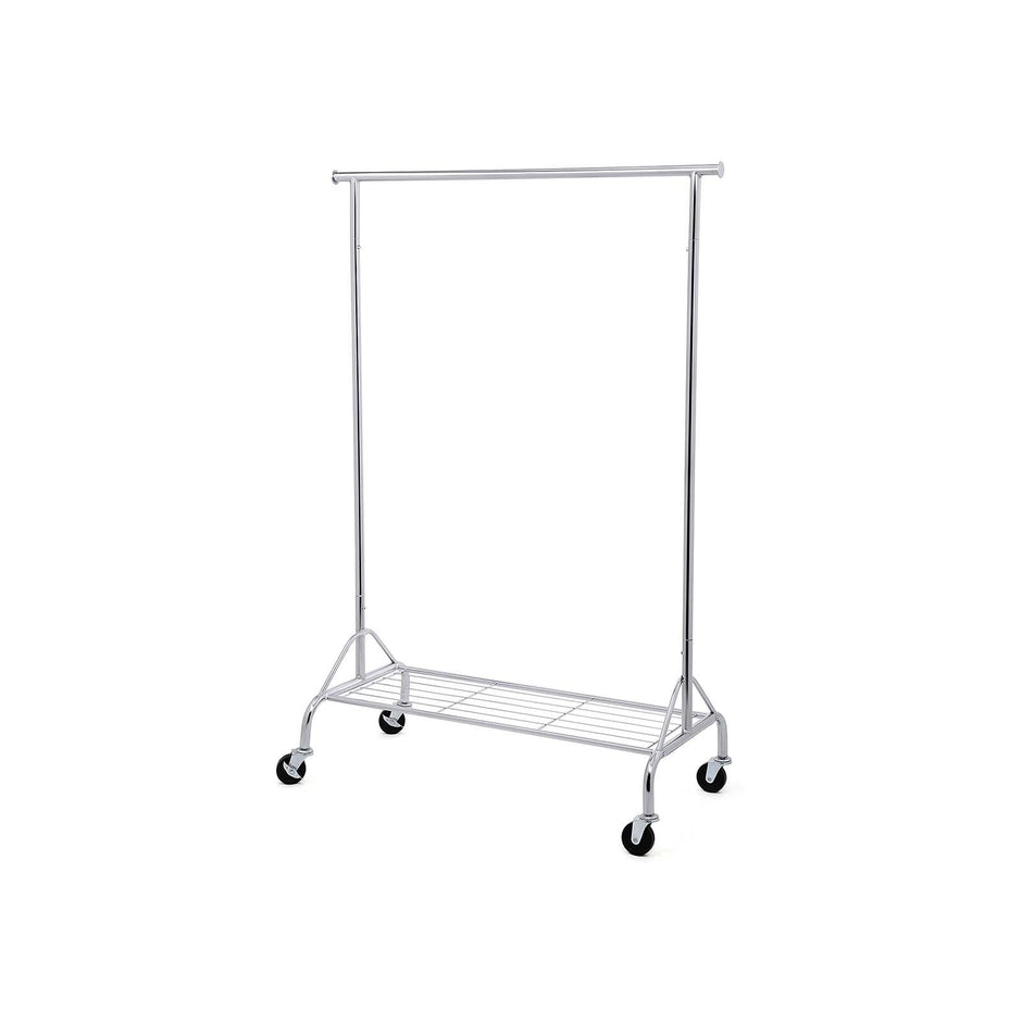 Heavy Duty Clothes Rail – Metal – Chrome – Includes Shoe Shelf, Maximum Load 50 kg