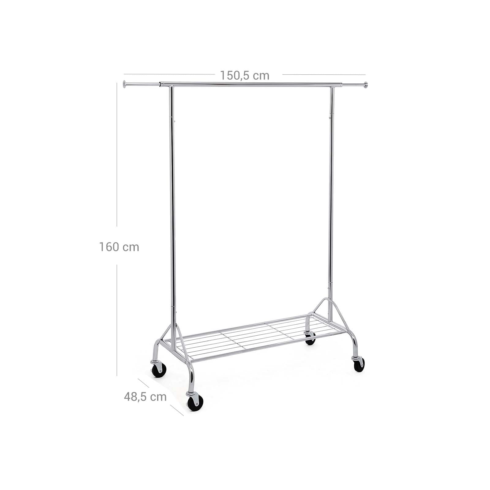 Heavy Duty Clothes Rail – Metal – Chrome – Includes Shoe Shelf, Maximum Load 50 kg