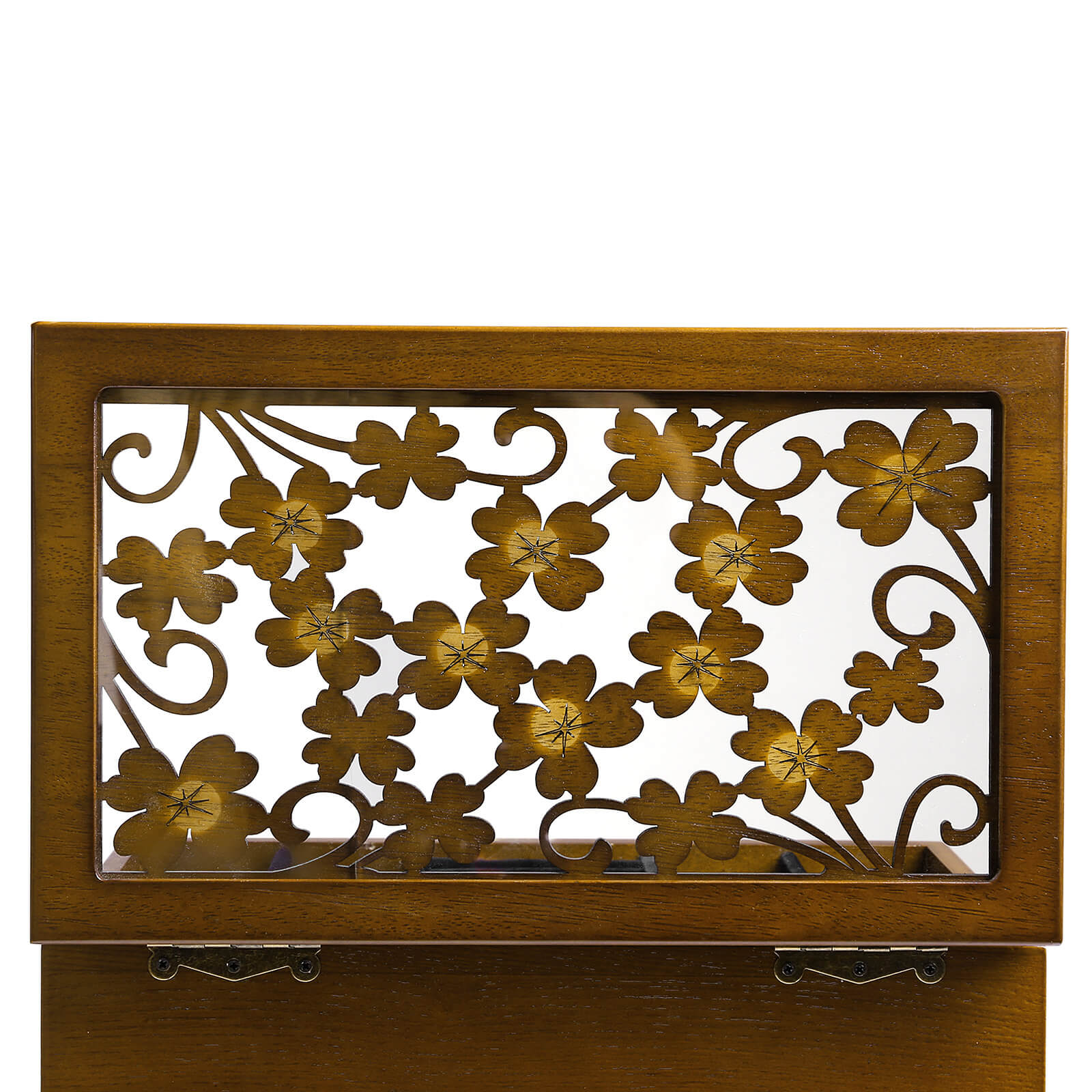Jewellery Box – MDF Wood – Dark Brown – 6 Layers with 5 Drawers, Clover Pattern