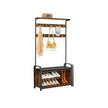 Coat Rack Stand – Steel Frame – Rustic Brown and Black – 8 Hooks with Shoe Bench