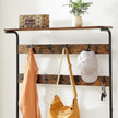 Coat Rack Stand – Steel Frame – Rustic Brown and Black – 8 Hooks with Shoe Bench