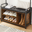 Coat Rack Stand – Steel Frame – Rustic Brown and Black – 8 Hooks with Shoe Bench