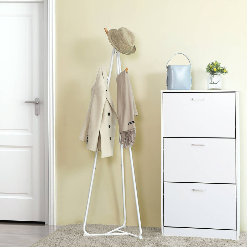 Coat Rack Stand – Beech Wood – Black with Natural Grain – 9 Hooks