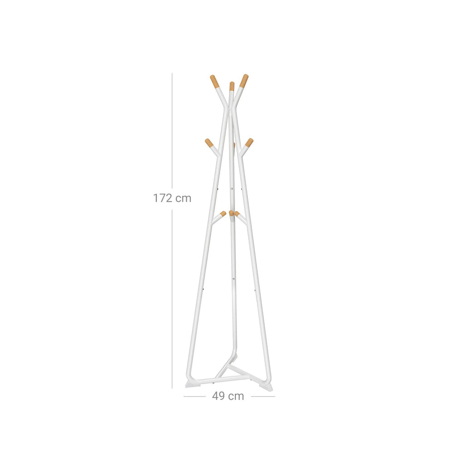 Coat Rack Stand – Beech Wood – Black with Natural Grain – 9 Hooks