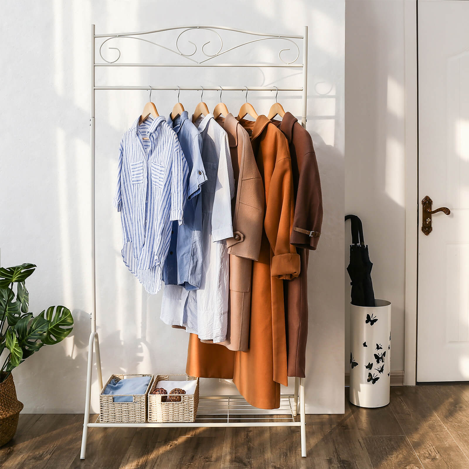 Coat Rack – Metal – Cream – Modular Design with Rail