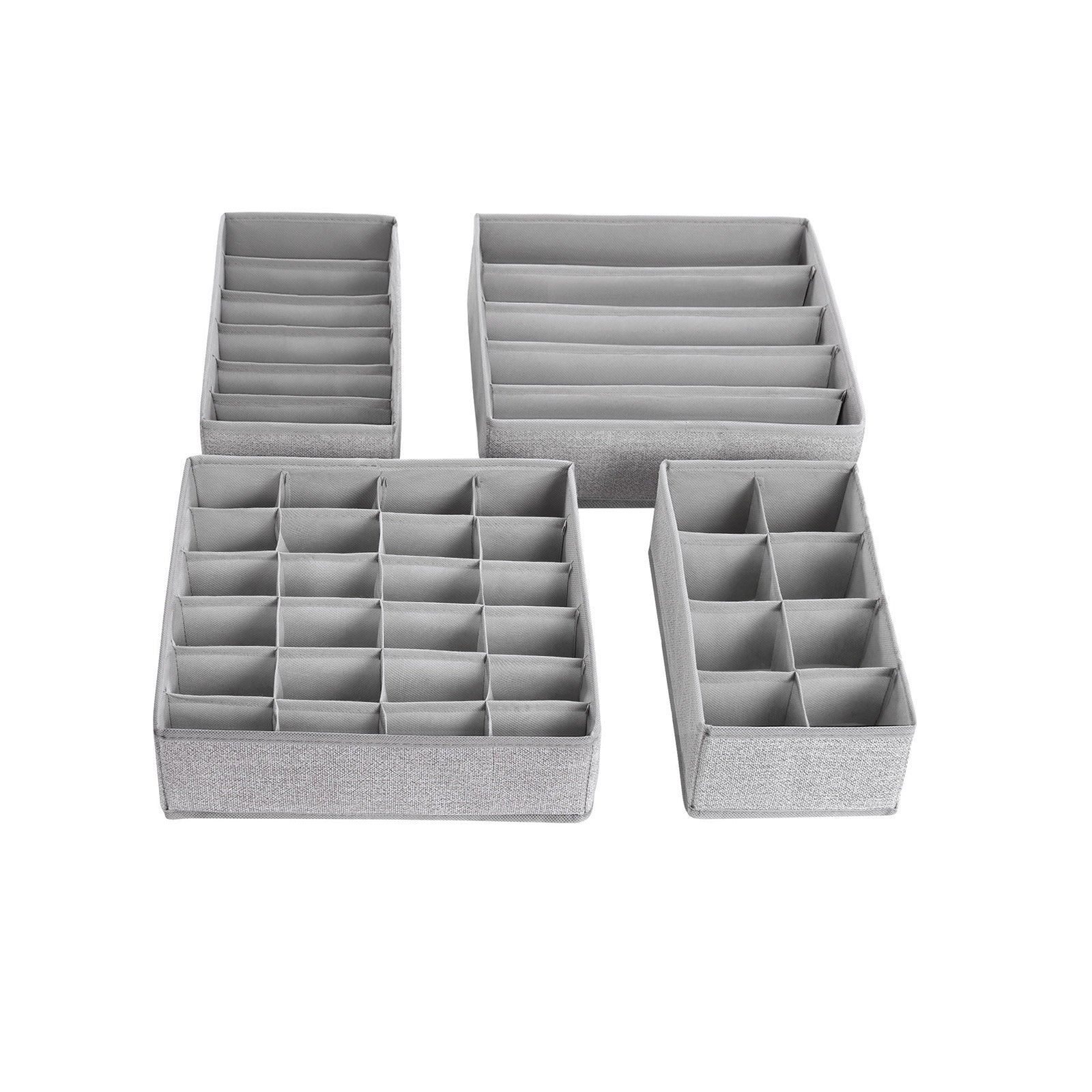 Collapsible Drawer Organiser – Fabric – Dark Grey – Set of 4 for Bras, Underwear, Socks, Ties, and Scarves