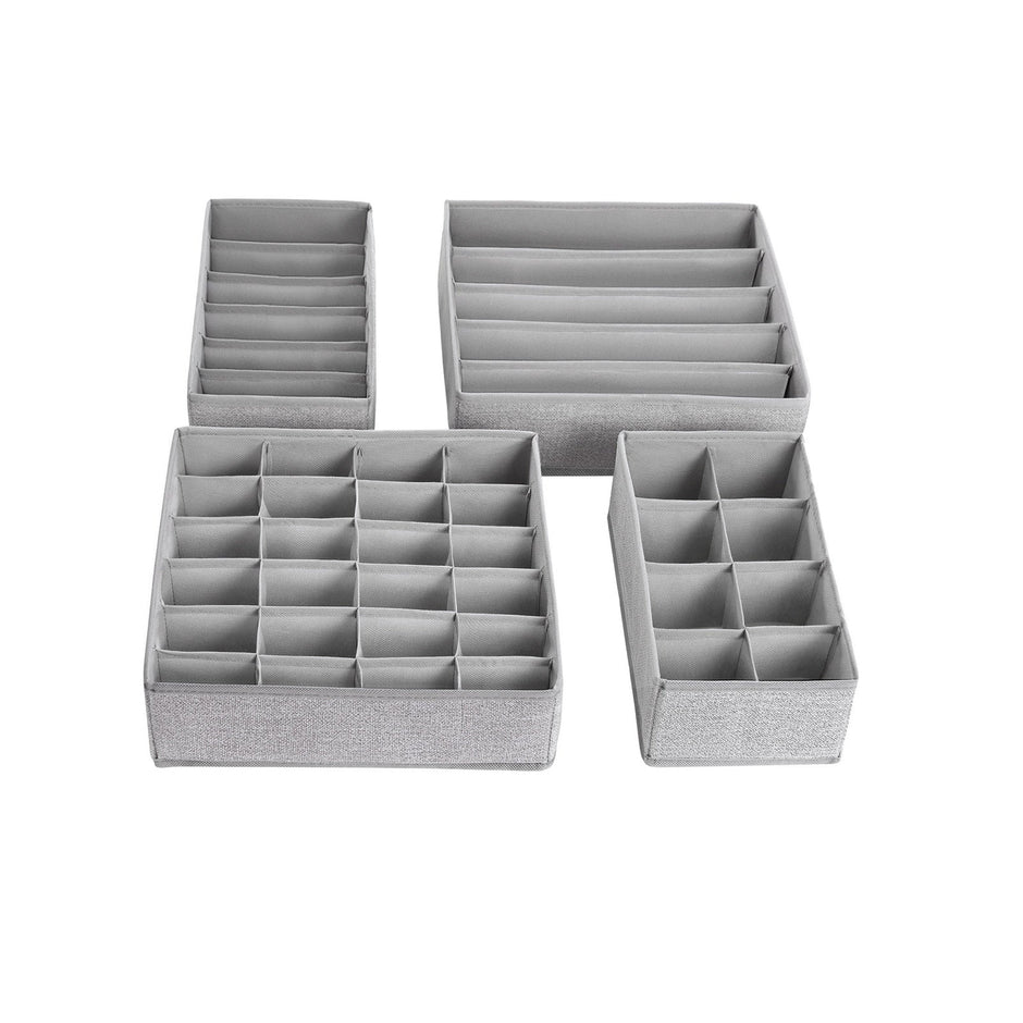 Collapsible Drawer Organiser – Fabric – Dark Grey – Set of 4 for Bras, Underwear, Socks, Ties, and Scarves