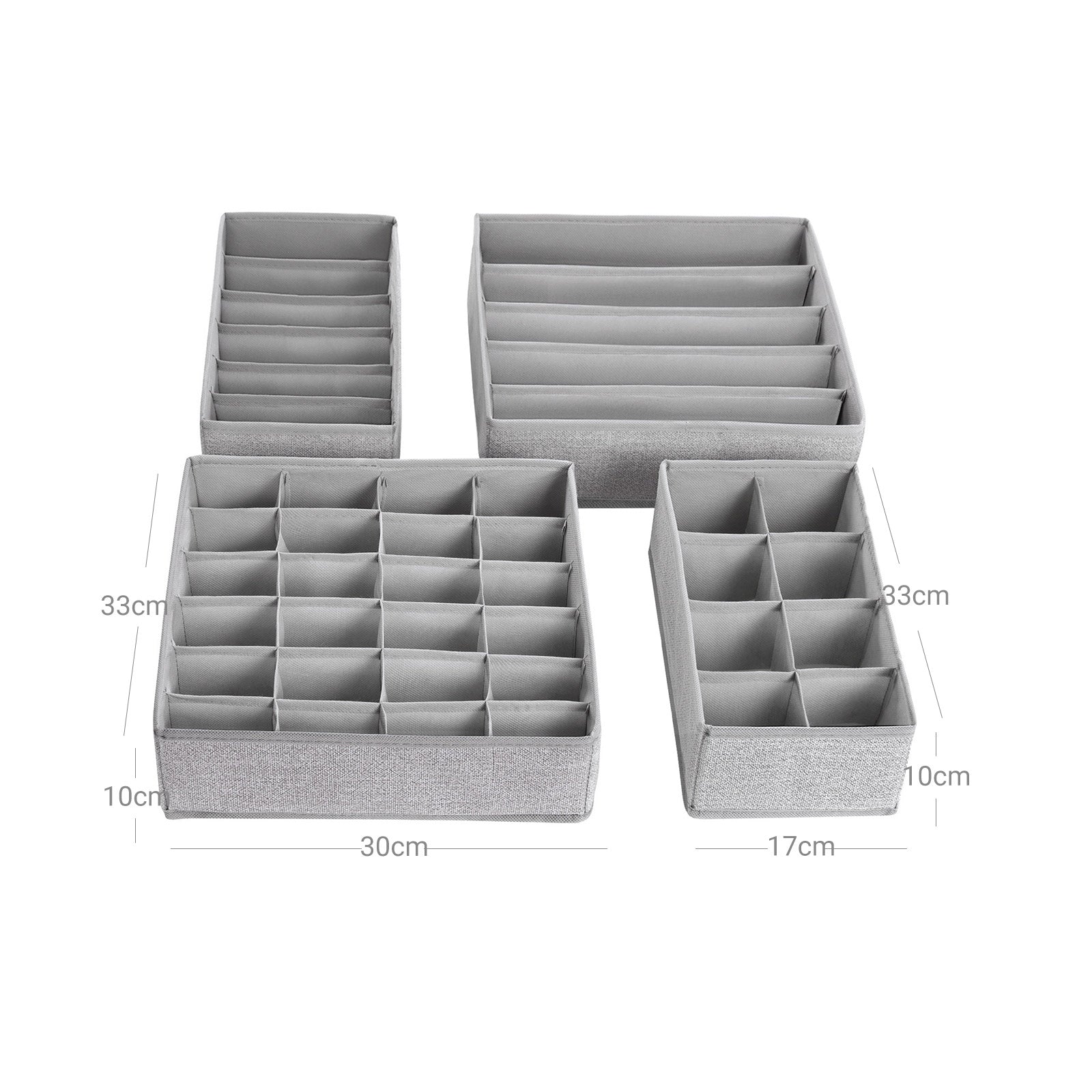 Collapsible Drawer Organiser – Fabric – Dark Grey – Set of 4 for Bras, Underwear, Socks, Ties, and Scarves