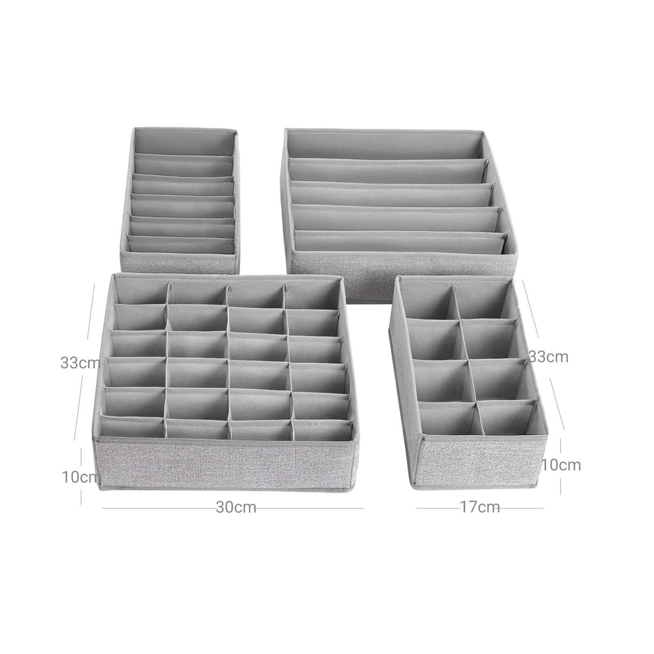 Collapsible Drawer Organiser – Fabric – Dark Grey – Set of 4 for Bras, Underwear, Socks, Ties, and Scarves