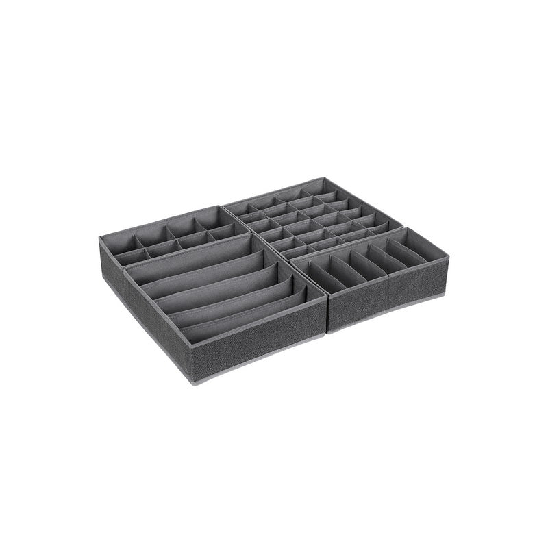 Collapsible Drawer Organiser – Fabric – Dark Grey – Set of 4 for Bras, Underwear, Socks, Ties, and Scarves