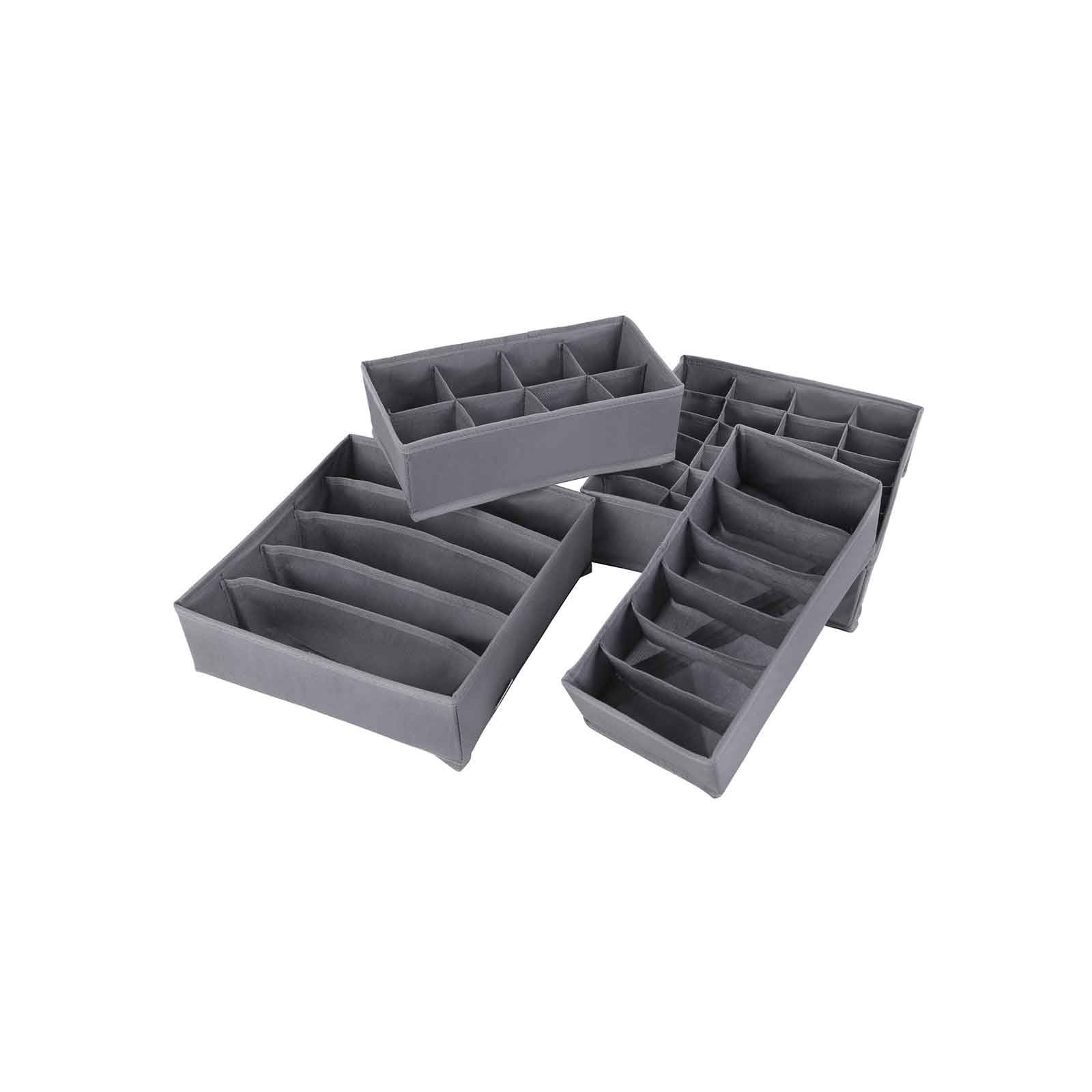 Collapsible Drawer Organisers – Fabric – Grey – Set of 4 Foldable Closet Dividers for Bras, Underwear, Socks, Ties, and Scarves