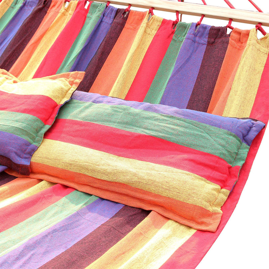 Portable Hammock – 70% Cotton – Multicolor – Includes Two Pillows, Supports 300 kg