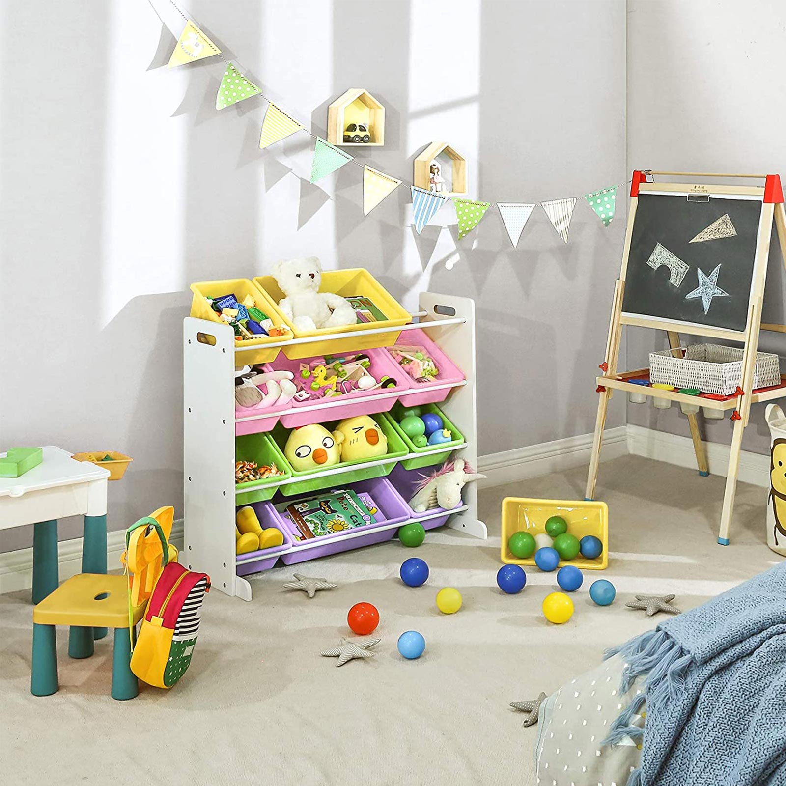 Toy Storage Unit – PP Plastic – Candy Color and White – 12 Removable Bins