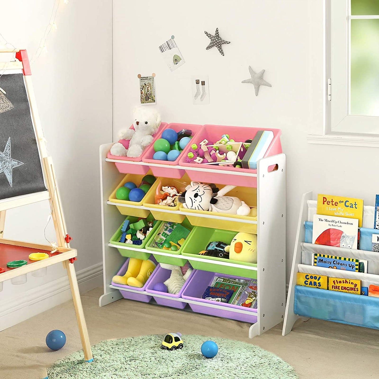 Toy Storage Unit – PP Plastic – Candy Color and White – 12 Removable Bins