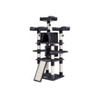Cat Tree – Wood – Smoky Grey – 3 Viewing Perches, 2 Cuddly Caves, Thick Sisal Posts