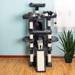 Cat Tree – Wood – Smoky Grey – 3 Viewing Perches, 2 Cuddly Caves, Thick Sisal Posts