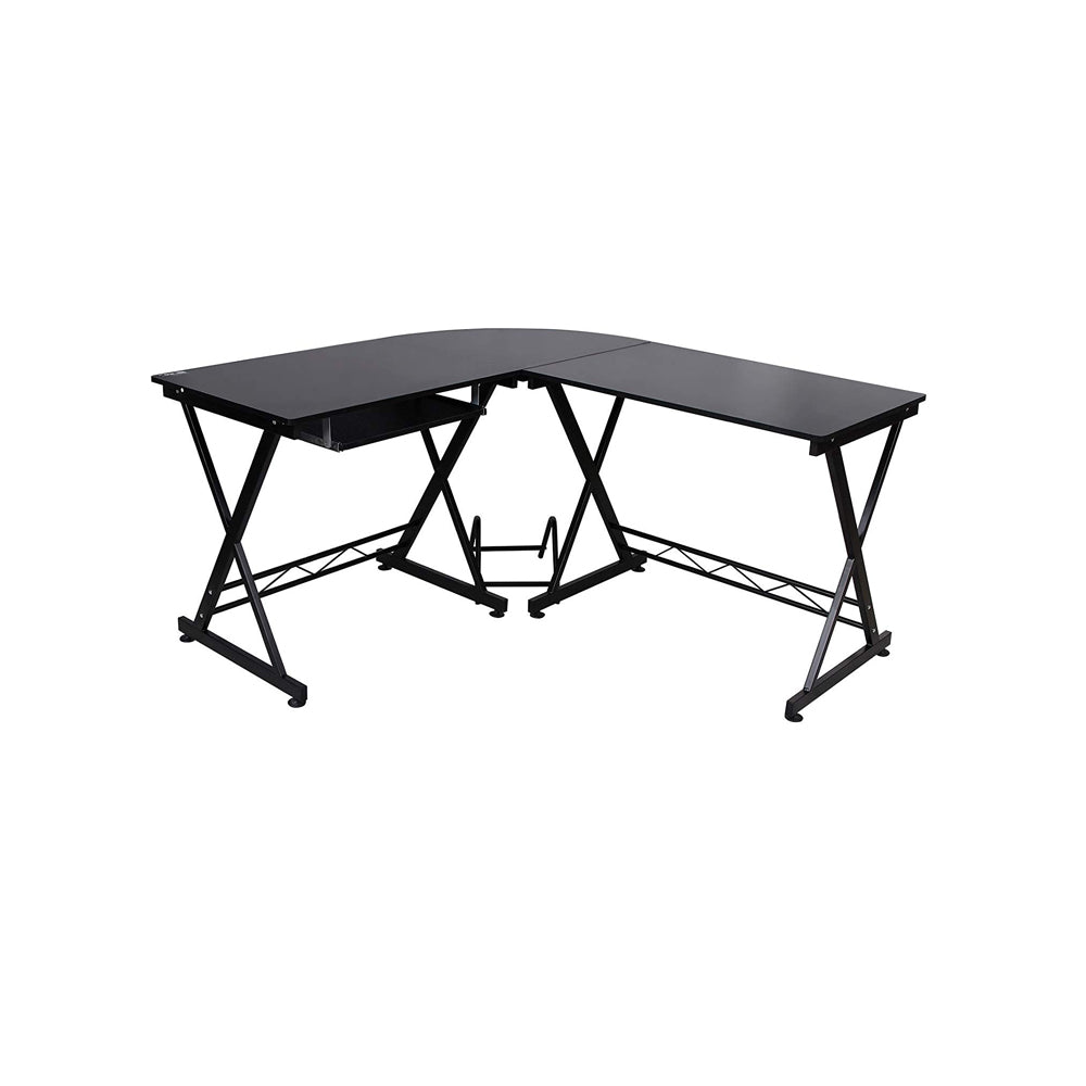 L-Shaped Corner Computer Desk – Wood – Black – Space-Saving Design for Home Office and Gaming