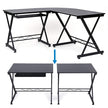 L-Shaped Corner Computer Desk – Wood – Black – Space-Saving Design for Home Office and Gaming