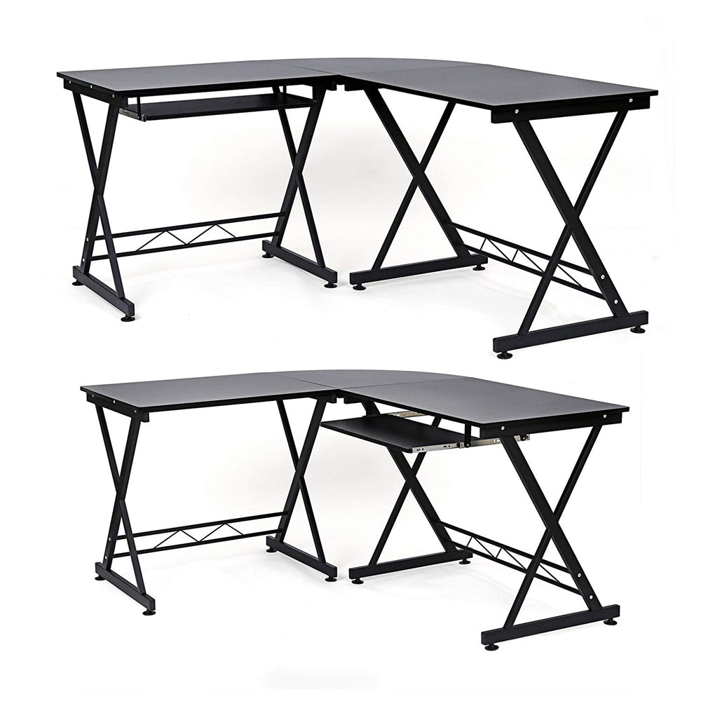 L-Shaped Corner Computer Desk – Wood – Black – Space-Saving Design for Home Office and Gaming