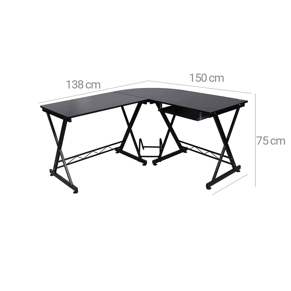 L-Shaped Corner Computer Desk – Wood – Black – Space-Saving Design for Home Office and Gaming
