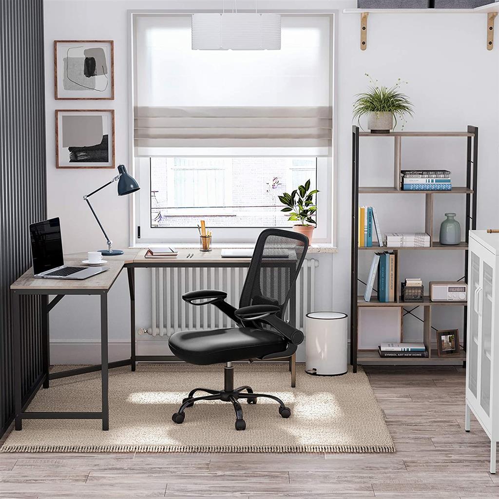 L-Shaped Corner Desk – Wood and Metal – Greige and Black – Space-Saving Industrial Design