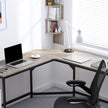 L-Shaped Corner Desk – Wood and Metal – Greige and Black – Space-Saving Industrial Design