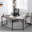 L-Shaped Corner Desk – Wood and Metal – Greige and Black – Space-Saving Industrial Design