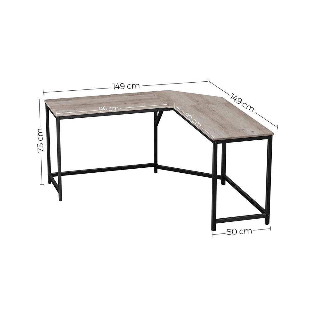 L-Shaped Corner Desk – Wood and Metal – Greige and Black – Space-Saving Industrial Design