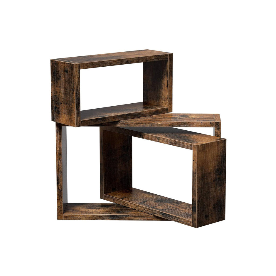 Floating Cube Shelves – Wood – Rustic Brown – Set of 3, Sizes 40/35/30 cm